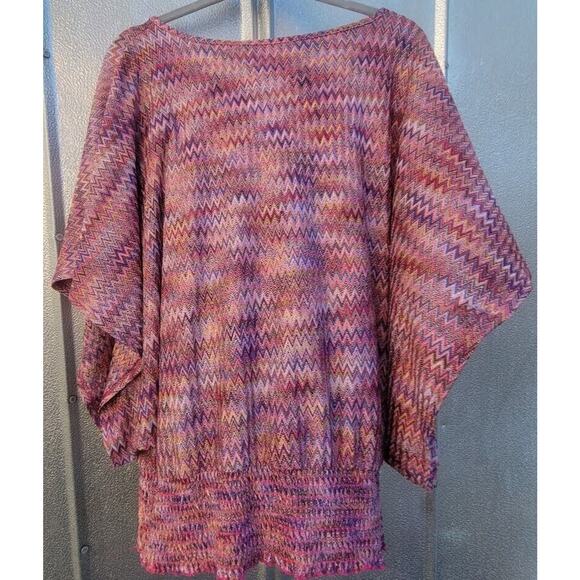 NY Collection Woman Multicolored Chevron Pattern Angel Sleeve Blouse Size 2X - Picture 2 of 5